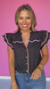 Black Contrast Scallop Trim Flutter Tiered Sleeve Top *FINAL SALE*