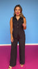 Black Plisse Knit Sleeveless Top Wide Leg Pant Set