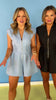 Black V Neck Front Metal Zipper Smocked Waist Romper
