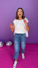 Mica Blue Medium Wash High Rise Cargo Drawstring Hem Jeans *FINAL SALE*