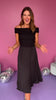Black Ribbed Off Shoulder Fold Down Neck Pleated Skirt Midi Dress *FINAL SALE*