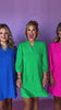 Kelly Green Split U Neck Three Quarter Peasant Sleeve Dress *FINAL SALE*