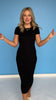 Black Knit Ribbed Short Sleeve Midi Dress