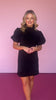 THML Black Puff Sleeve Mock Neck Corduroy Dress