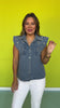 Denim Rhinestone Embellished Flutter Sleeve Top