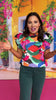 THML White Multi Print Round Frill Neck Double Flutter Sleeve Top *FINAL SALE*