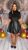 Black Animal Print Mock Neck Short Puff Sleeve Faux Leather Skirt Dress