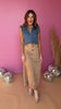 Tan Washed Denim Front Closure Raw Hem Skirt *FINAL SALE*