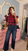 Black Plaid Print Flutter Sleeve Front Snap Button Top *FINAL SALE*