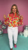 Coral Multi Floral Print Smocked High Neck Long Sleeve Top
