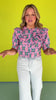 Pink Abstract Print Scallop Trim Yoke Ruffle Top *FINAL SALE*
