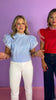 Blue Lace Trim Frill Neck Layer Flutter Sleeve Top *FINAL SALE*