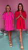 Red Frill V Neck Half Sleeve Dress