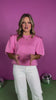 Pink Short Puff Sleeve Sweatshirt