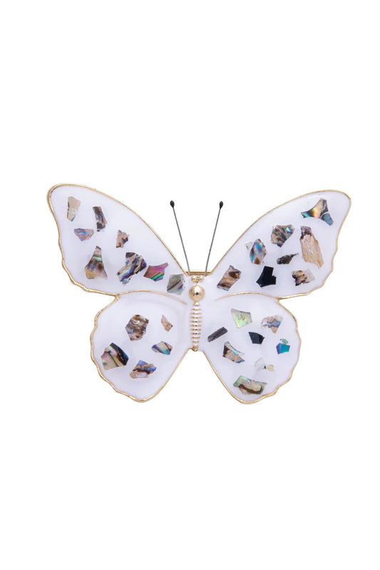 White Enamel Iridescent Flakes Butterfly Brooch