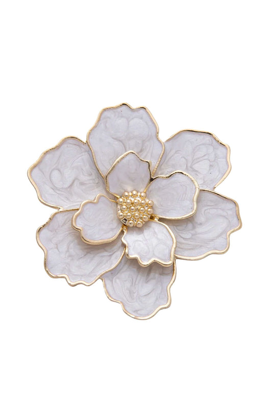 White Resin Gold Flower Brooch