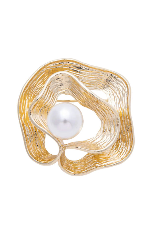 Gold Foil Pearl Brooch