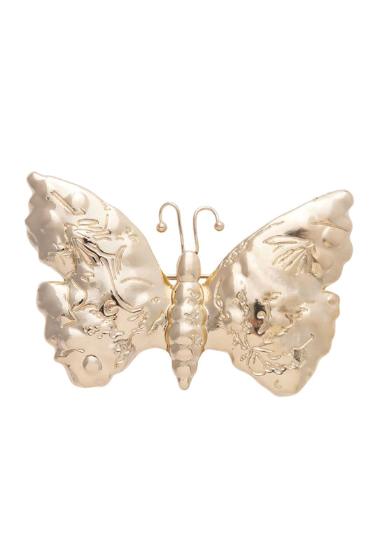 Gold Engraved Butterfly Brooch
