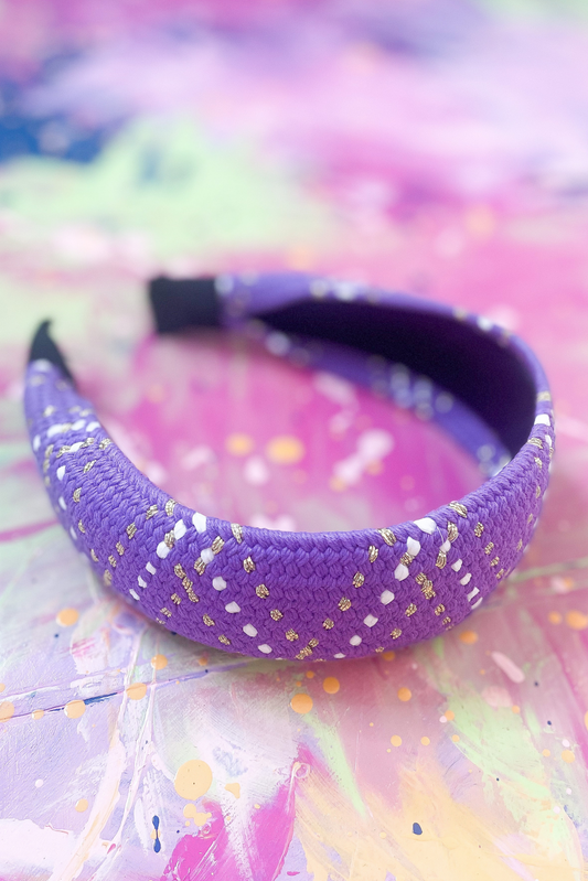 Purple Gold White Stitched Headband
