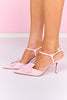 Pink Flower Embellished Ankle Strap Heels