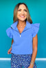 SSYS Cornflower Ruffle Shoulder Quarter Zip Collared Tunic