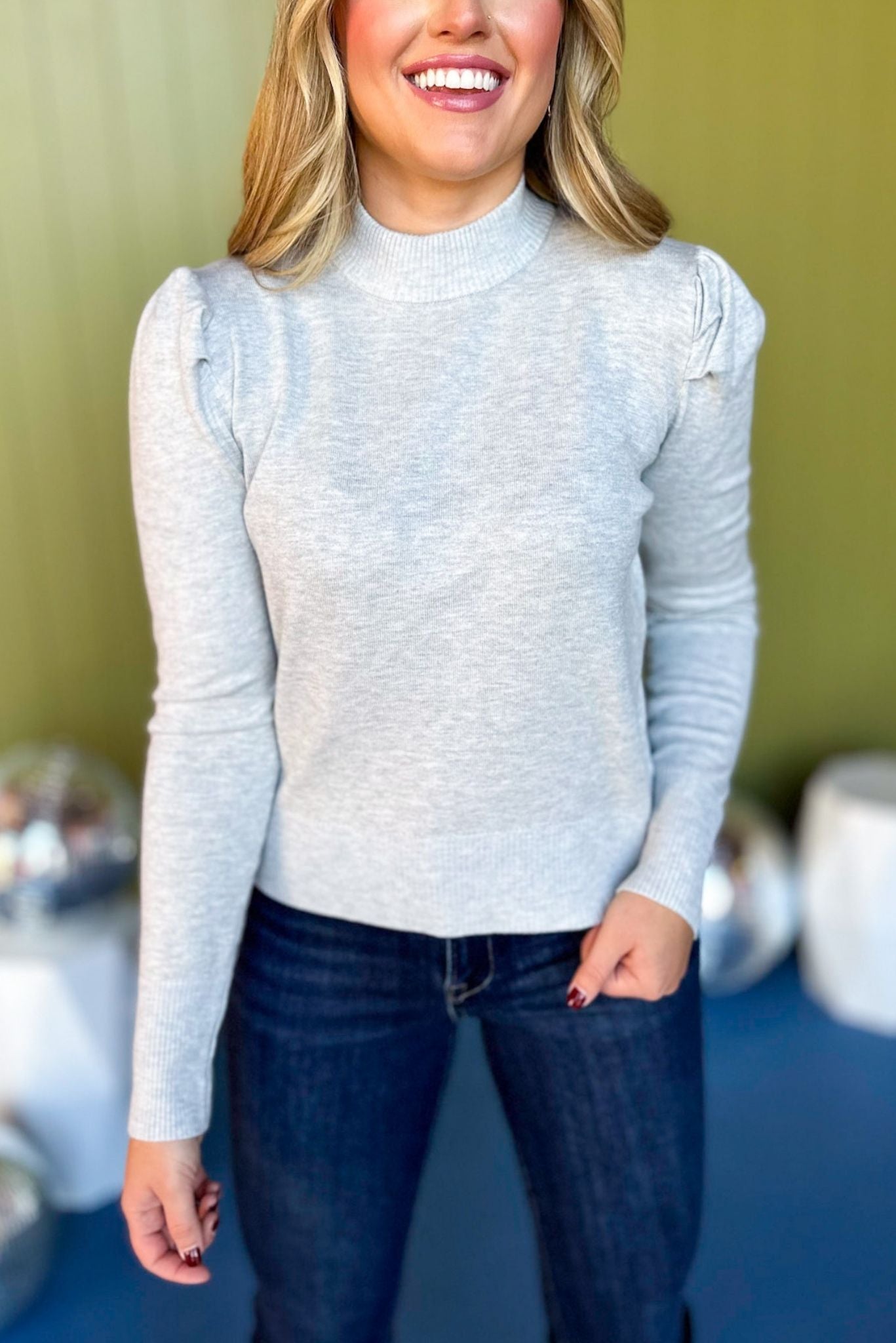 Heather Grey Ribbed Long Sleeve Top, must have top, must have style, must have holiday, fall collection, fall fashion, elevated style, elevated top, mom style, fall style, shop style your senses by mallory fitzsimmons