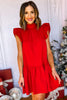  Red Bow Tie Neck Ruffle Sleeve Tiered Dress, must have dress, must have style, elevated dress, elevated style, holiday style, holiday fashion, elevated holiday, holiday collection, affordable fashion, mom style, shop style your senses by mallory fitzsimmons