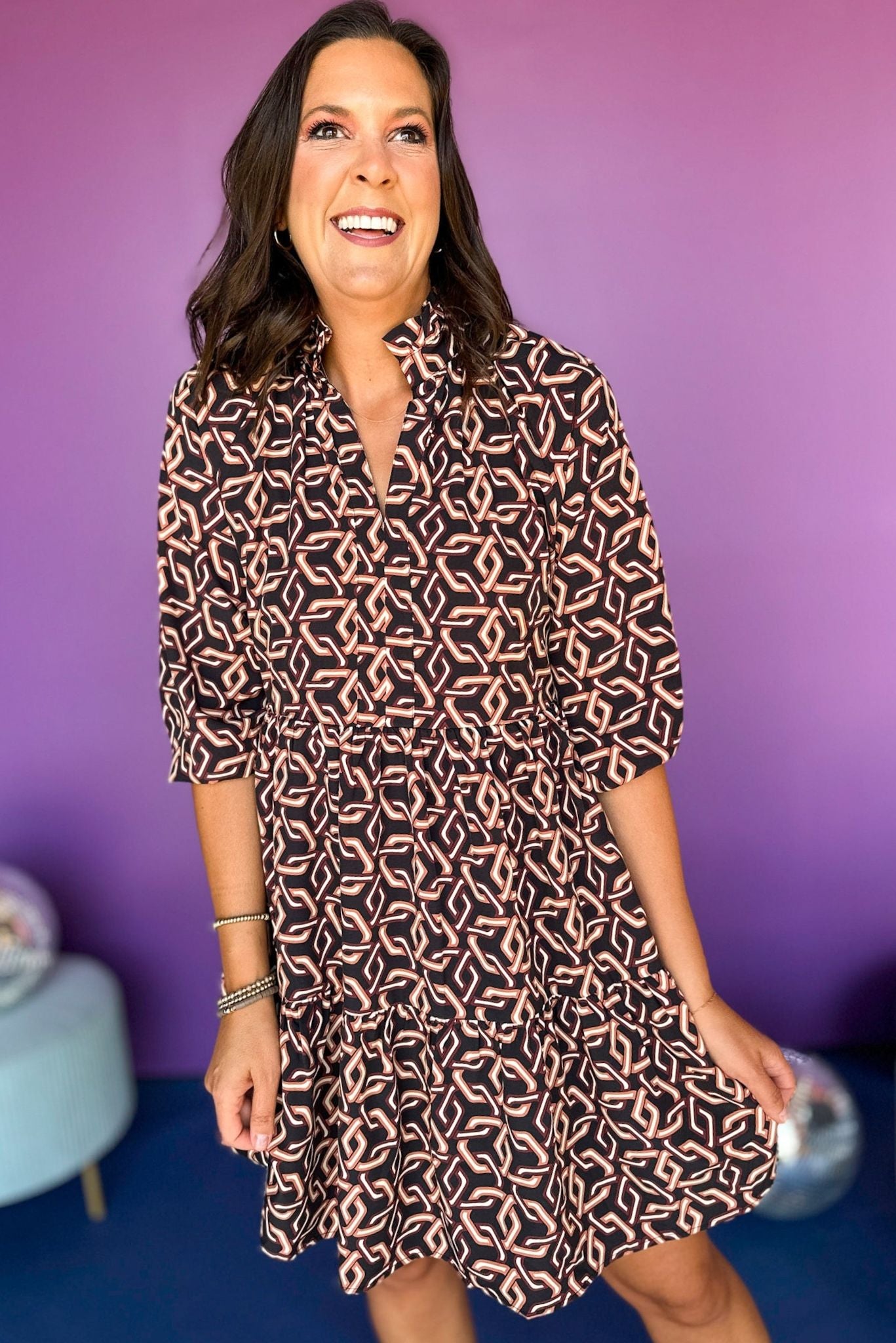 SSYS The Tatum Dress In Chain Link, SSYS the label, ssys dress, must have dress, must have print, must have style, elevated style, elevated dress, mom style, shop style your senses by mallory fitzsimmons