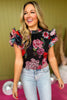 Black Floral Printed Mock Neck Ruffle Layered Sleeve Top, must have top, must have style, office style, winter fashion, elevated style, elevated top, mom style, work top, shop style your senses by mallory fitzsimmons