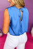 Blue V Neck Power Shoulder Tie Back Top, tie detail top, date night top, must have top, must have style, summer style, spring fashion, elevated style, elevated top, mom style, shop style your senses by mallory fitzsimmons, ssys by mallory fitzsimmons  Edit alt text
