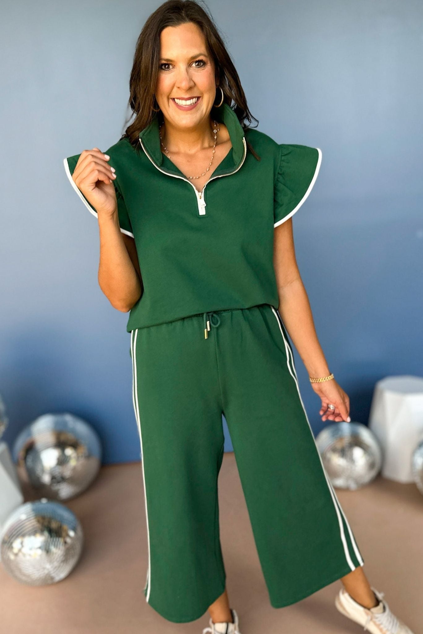 SSYS The Madison Set In Green And Ivory, SSYS the label, elevated style, elevated set, matching set, must have set, must have outfit, everyday outfit, travel outfit, travel style, mom style, shop style your senses by mallory fitzsimmons