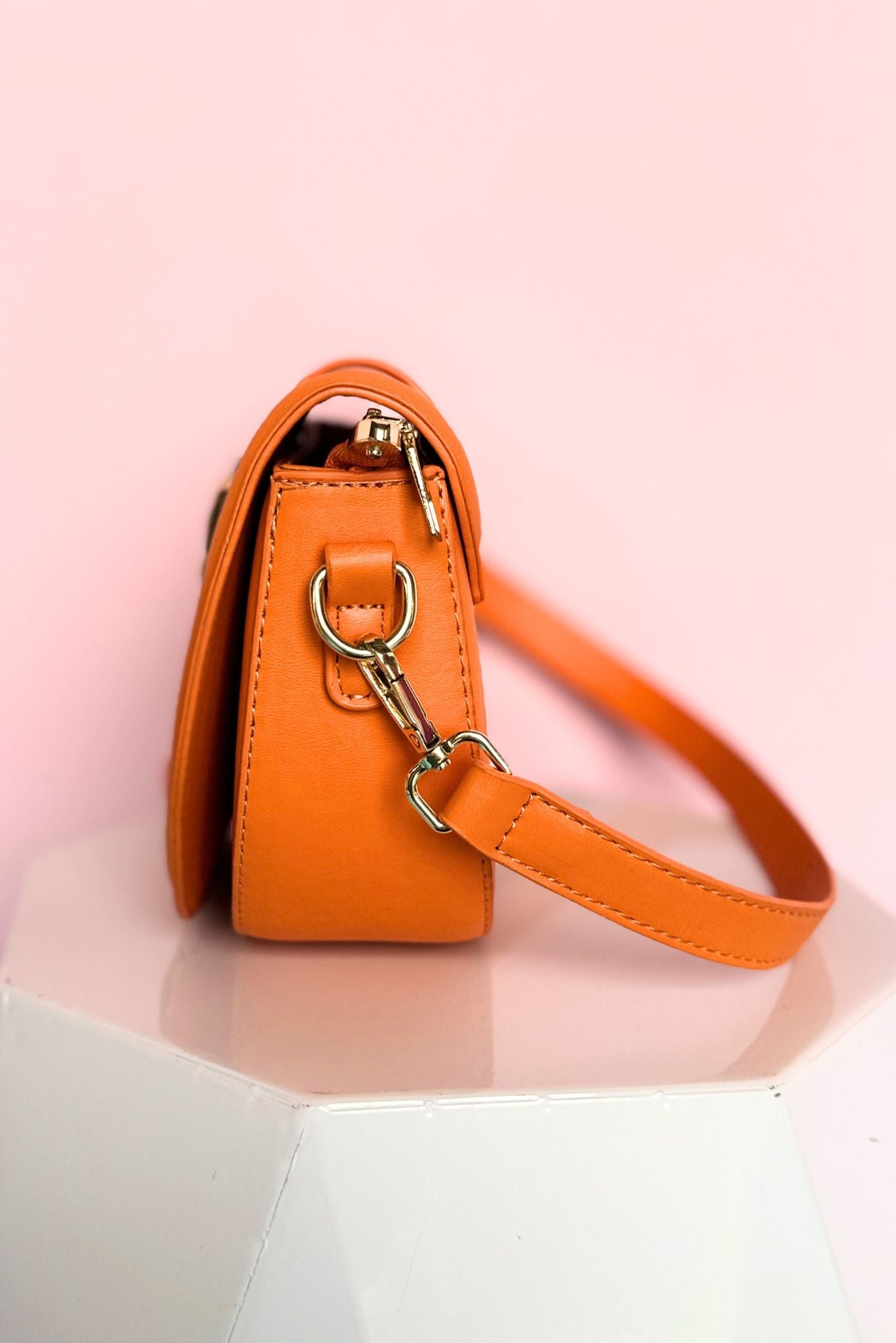 Orange Smooth Buckle Design Shoulder Crossbody Bag