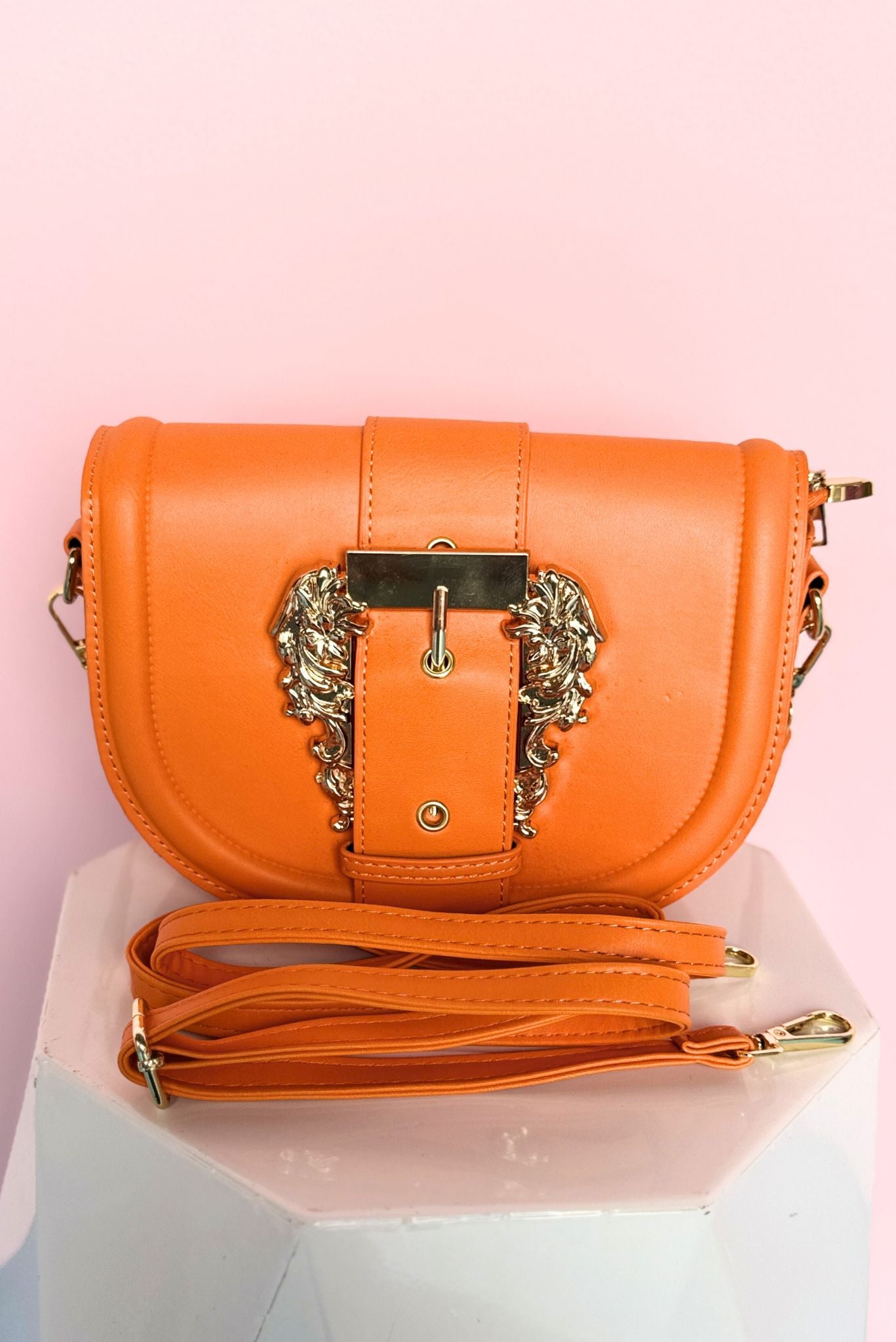 Orange Smooth Buckle Design Shoulder Crossbody Bag