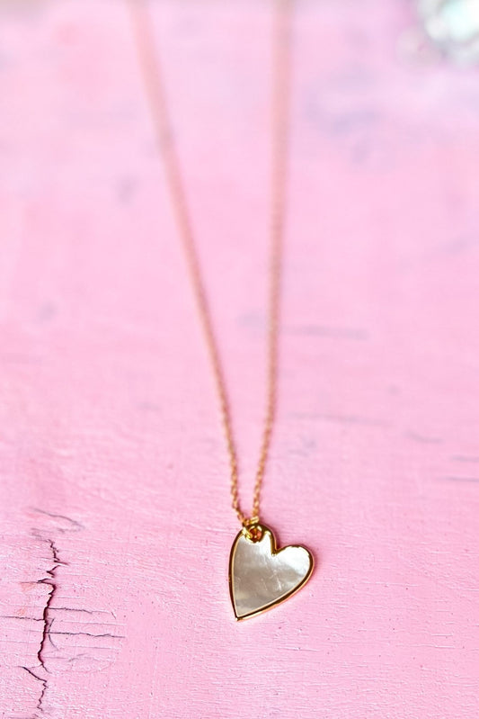 SSYS Gold Large Oblong Pearlescent Heart Dainty Necklace, Accessory, Necklace, Shop Style Your Senses by Mallory Fitzsimmons