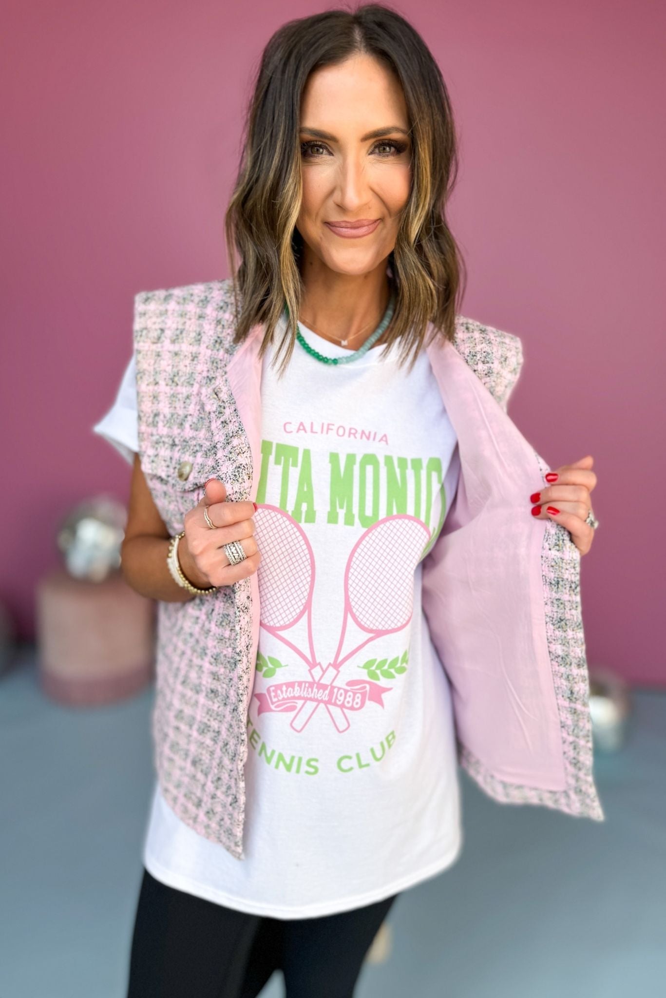 White Santa Monica Tennis Club Graphic Tee, must have t-shirt, elevated t-shirt , graphic t-shirt , must have style, comfortable style, casual fashion, mom style, shop style your senses by mallory fitzsimmons