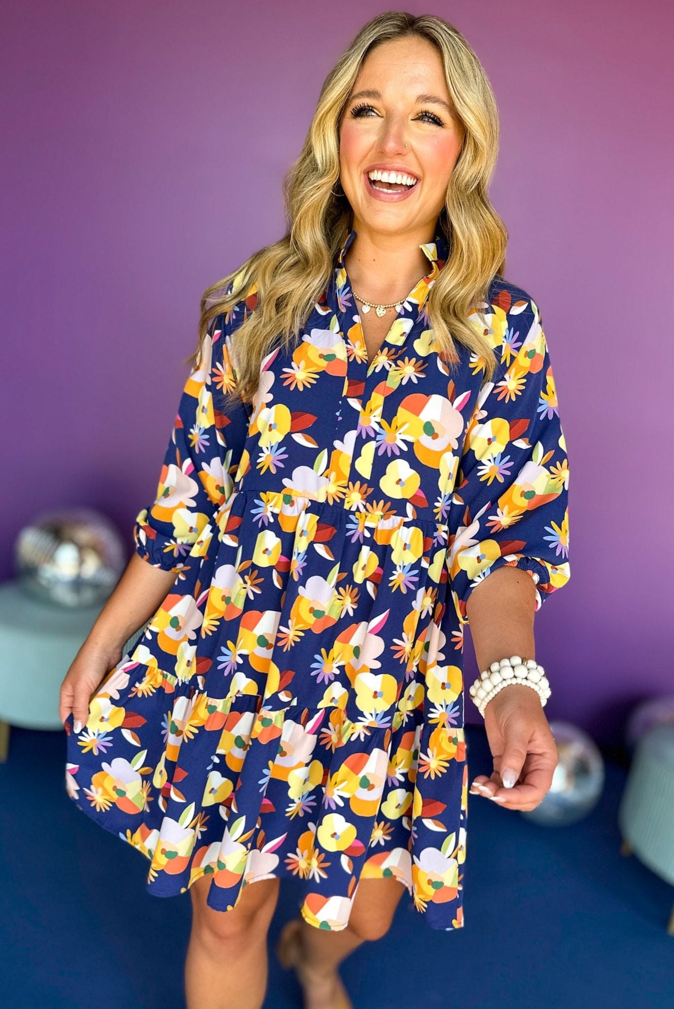 SSYS The Tatum Dress In Navy Floral Burst, SSYS the label, ssys dress, must have dress, must have print, must have style, elevated style, elevated dress, mom style, shop style your senses by mallory fitzsimmons