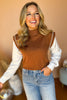 Tan Contrast Sleeve Rhinestone Sleeve Detail Sweater, must have top, must have style, must have fall, fall collection, fall fashion, elevated style, elevated top, mom style, fall style, shop style your senses by mallory fitzsimmons
