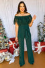 Hunter Green Crochet Off The Shoulder Tie Waist Jumpsuit, must have jumpsuit, must have style, elevated jumpsuit, elevated style, holiday style, holiday fashion, elevated holiday, holiday collection, affordable fashion, mom style, shop style your senses by mallory fitzsimmons