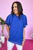 Royal Blue Frill Neck Pleated Short Sleeve Top, frill neck top, blue top, summer top, mom style, shop style your senses by mallory fitzsimmons