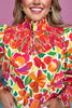 Coral Multi Floral Print Smocked High Neck Long Sleeve Top, embroidered top, floral top, printed top, must have top, must have style, brunch style, summer style, spring fashion, elevated style, elevated top, mom style, shop style your senses by mallory fitzsimmons, ssys by mallory fitzsimmons