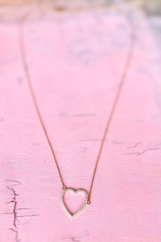 Gold Crystal Heart Pendant Dainty Necklace