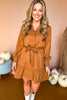  Camel Faux Suede Tie Waist Button Front Skirted Dress, must have dress, must have style, fall style, fall fashion, elevated style, elevated dress, mom style, fall collection, fall dress, shop style your senses by mallory fitzsimmons