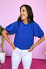 Royal Blue Frill Neck Pleated Short Sleeve Top, frill neck top, blue top, summer top, mom style, shop style your senses by mallory fitzsimmons