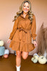 Camel Faux Suede Tie Waist Button Front Skirted Dress, must have dress, must have style, fall style, fall fashion, elevated style, elevated dress, mom style, fall collection, fall dress, shop style your senses by mallory fitzsimmons