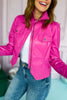 Hot Pink Two Front Pocket Faux Leather Jacket, must have jacket, must have style, must have winter, winter fashion, elevated style, elevated jacket, mom style, winter style, shop style your senses by mallory fitzsimmons