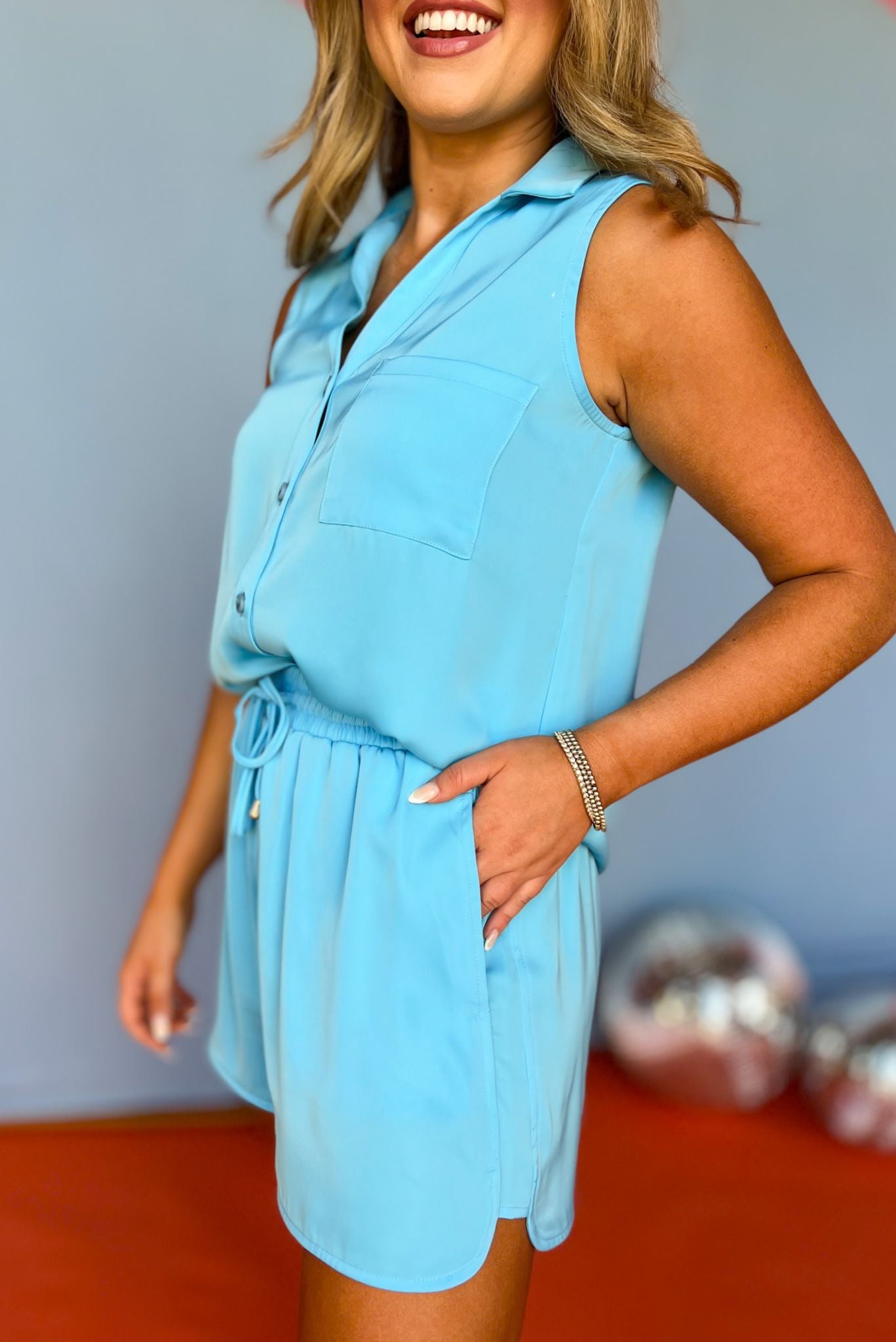 SSYS The Sleeveless Shorts Blakely Pajamas In Ocean Blue, ssys the label, ssys pjs, must have pjs, elevated pjs, matching pjs, luxe pjs, silk pjs, mom style, shop style your senses by Mallory Fitzsimmons, ssys by Mallory Fitzsimmons  Edit alt text