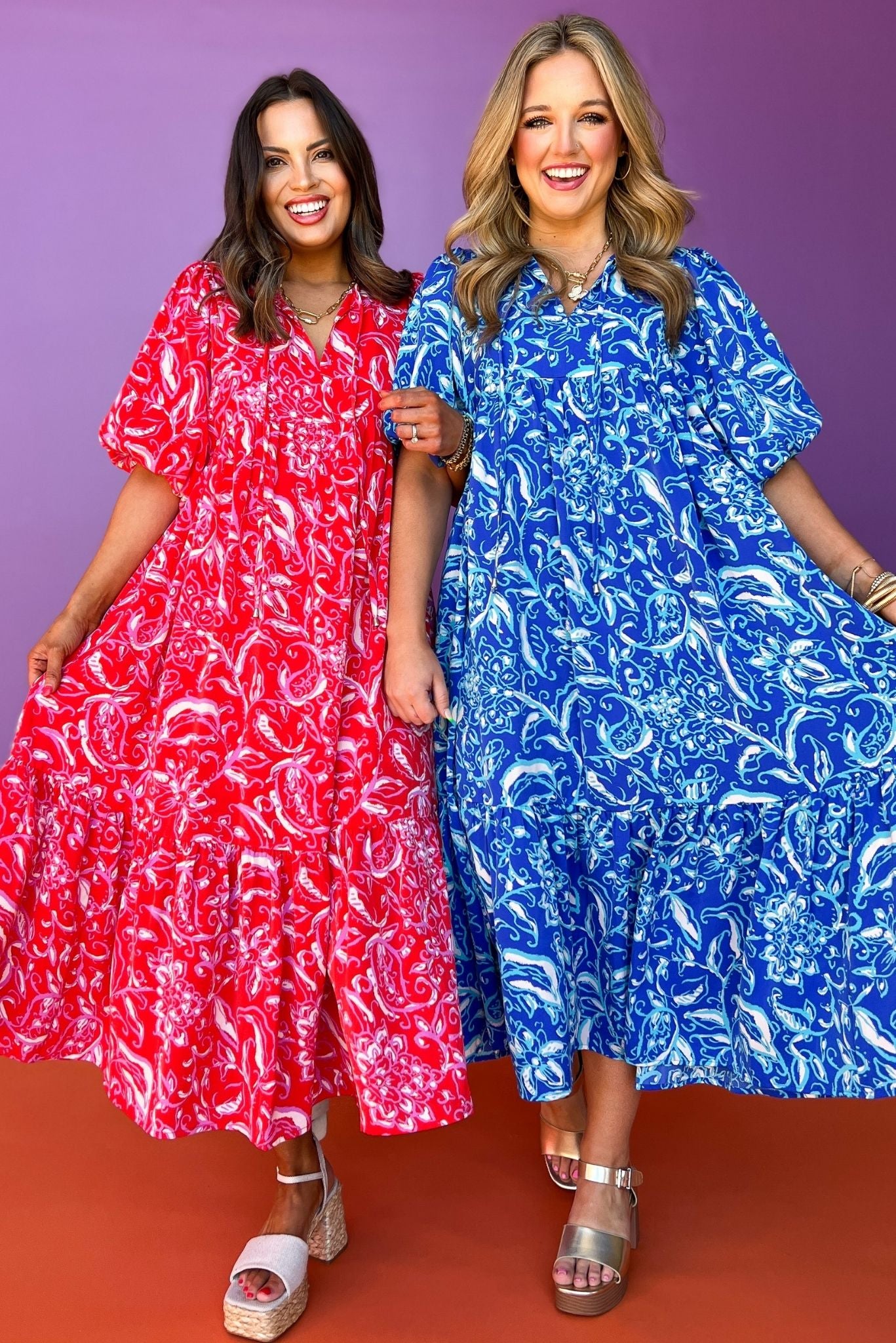 Blue Print Self-Tie Front Detail Elastic Short Sleeve Midi Dress, printed dress, paisley dress, midi dress, must have dress, must have style, church style, brunch style, spring fashion, elevated style, elevated style, mom style, shop style your senses by mallory fitzsimmons, ssys by mallory fitzsimmons  Edit alt text