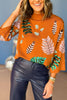 Tan Leaf Printed Embellished Mock Neck Sweater, elevated top, must have top, must have style, must have print, elevated style, mom style, fall sweater, fall style, must have fall, sequin detial, shop style your senses by mallory fitzsimmons