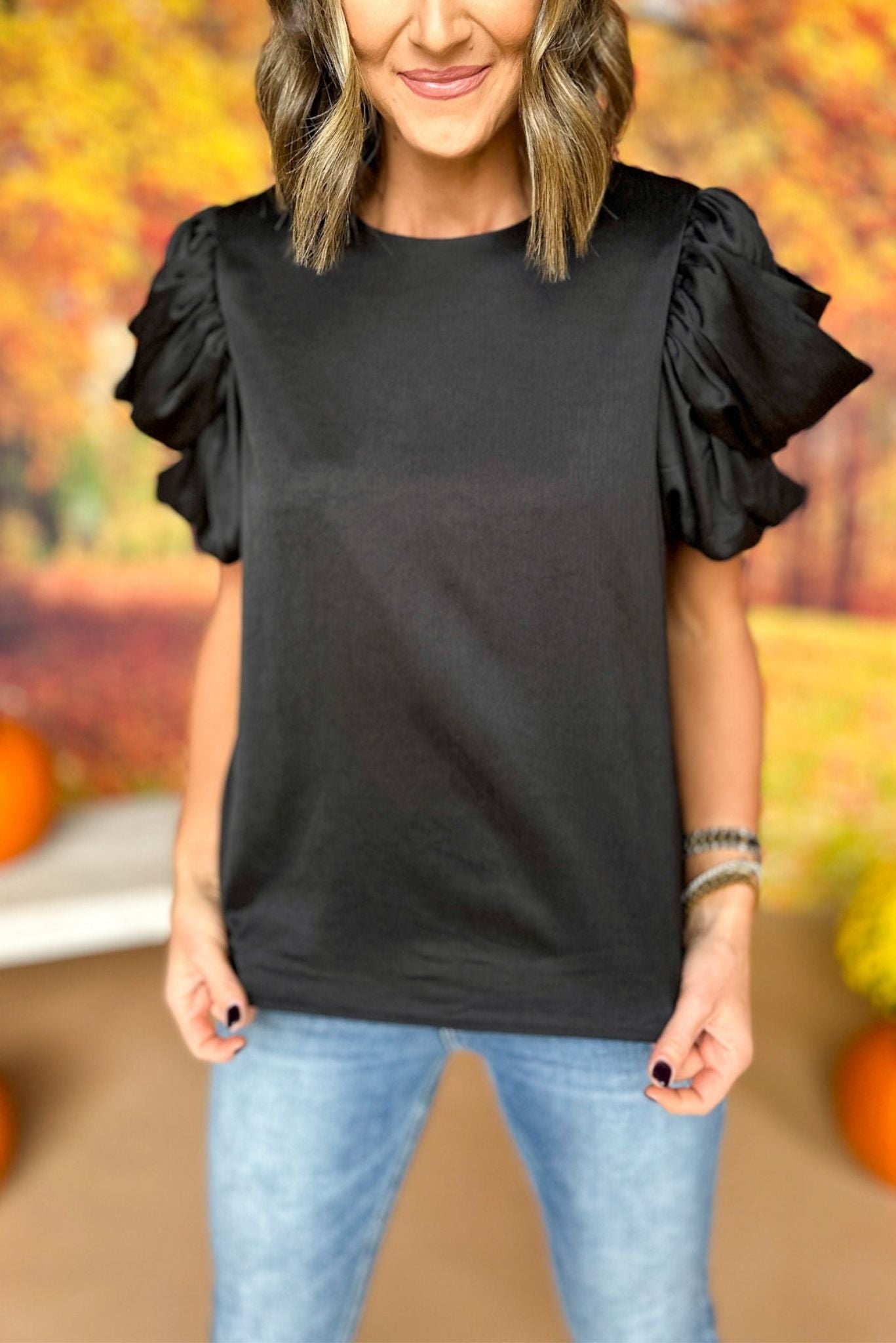 Black Ruffled Short Sleeve Top, must have top, must have style, must have fall, fall collection, fall fashion, elevated style, elevated top, mom style, fall style, shop style your senses by mallory fitzsimmons