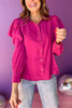 Magenta Button Front Gathered Detail Long Sleeve Top, must have top, must have style, office style, winter fashion, elevated style, elevated top, mom style, work top, shop style your senses by mallory fitzsimmons